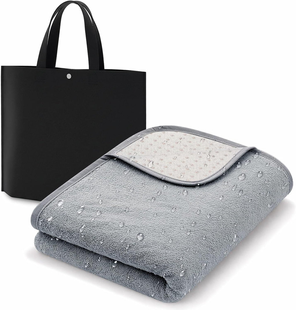 Fanfanwin 1 Sets Waterproof Mat 27.56 x 27.56 Inch, Reusable Gray Blanket with Black Tote Bag, Quiet & Easy Pad for Multi Functional Bed Sheet