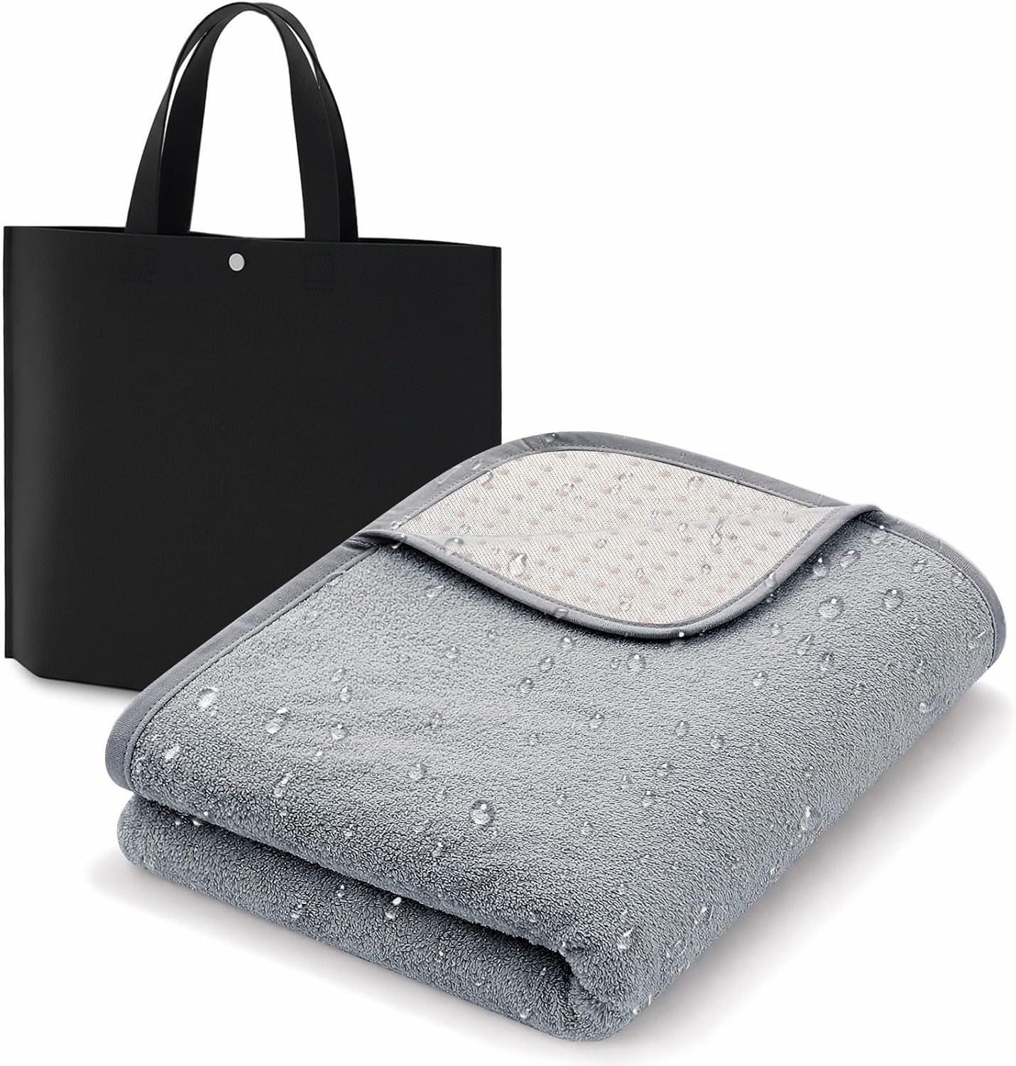 Fanfanwin 1 Sets Waterproof Mat 27.56 x 27.56 Inch, Reusable Gray Blanket with Black Tote Bag, Quiet & Easy Pad for Multi Functional Bed Sheet