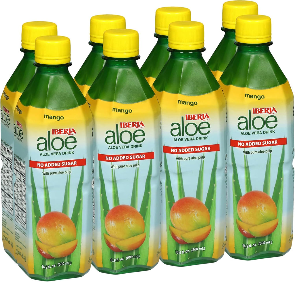 Iberia Aloe Vera Drink with Pulp, No Sugar, Mango, 16.9 Fl Oz (Pack of 8)