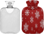 White Snowflakes Dark Red Hot Water Bottle with Soft Cover, 2L Hot Water Bag for Menstrual Cramps, Neck and Shoulder Pain Relief, Hot and Cold Therapies, Hand Feet Warmer