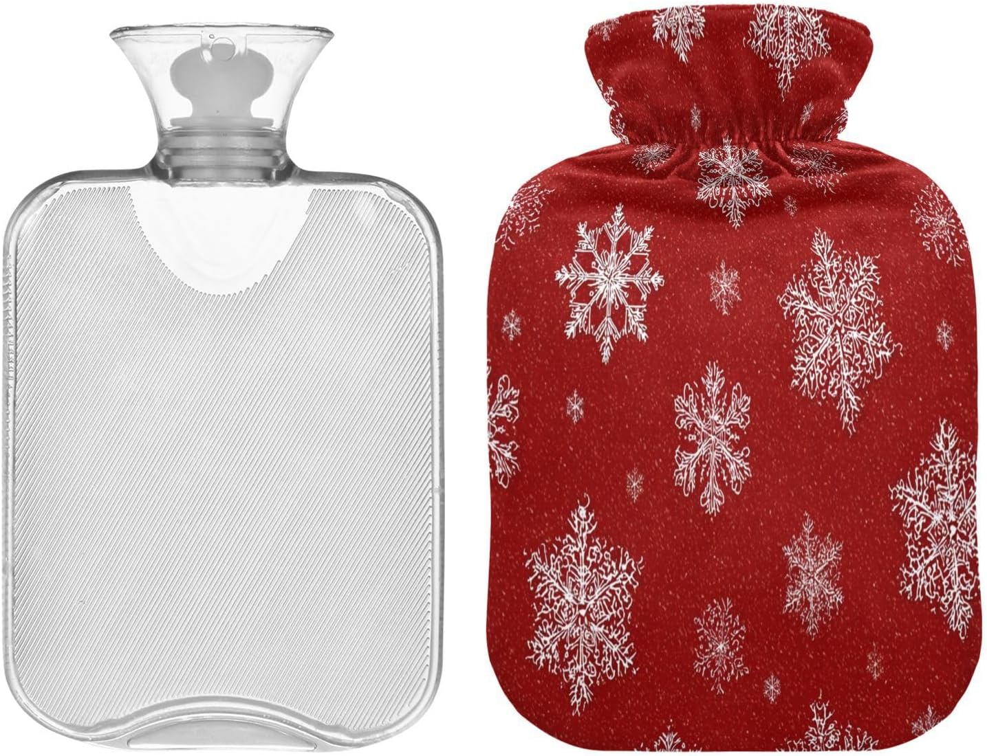 White Snowflakes Dark Red Hot Water Bottle with Soft Cover, 2L Hot Water Bag for Menstrual Cramps, Neck and Shoulder Pain Relief, Hot and Cold Therapies, Hand Feet Warmer