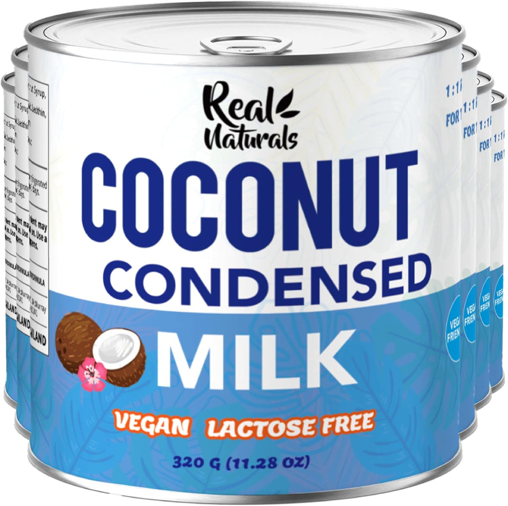 Sweetened condensed coconut milk (6 cans) vegan coconut condensed milk sweetened. Caramel sweet condense coconuts milks. Lactose dairy free. Leche condensada de coco leche de coco. Real Naturals