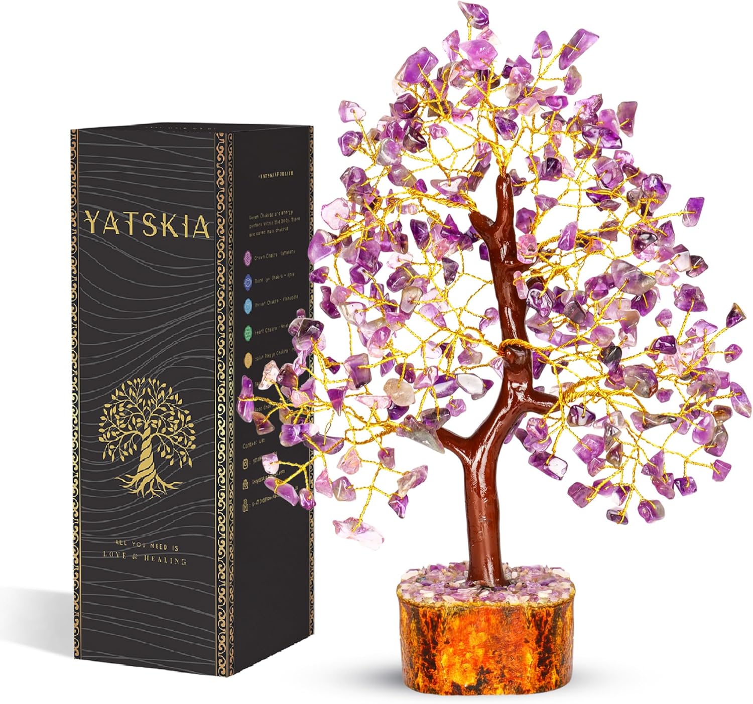 YATSKIA Amethyst Crystals Tree of Life - Stones and Crystals - Bonsai Tree - Good Luck Gifts for Women - Meditation Accessories - Chakra Stones Decor