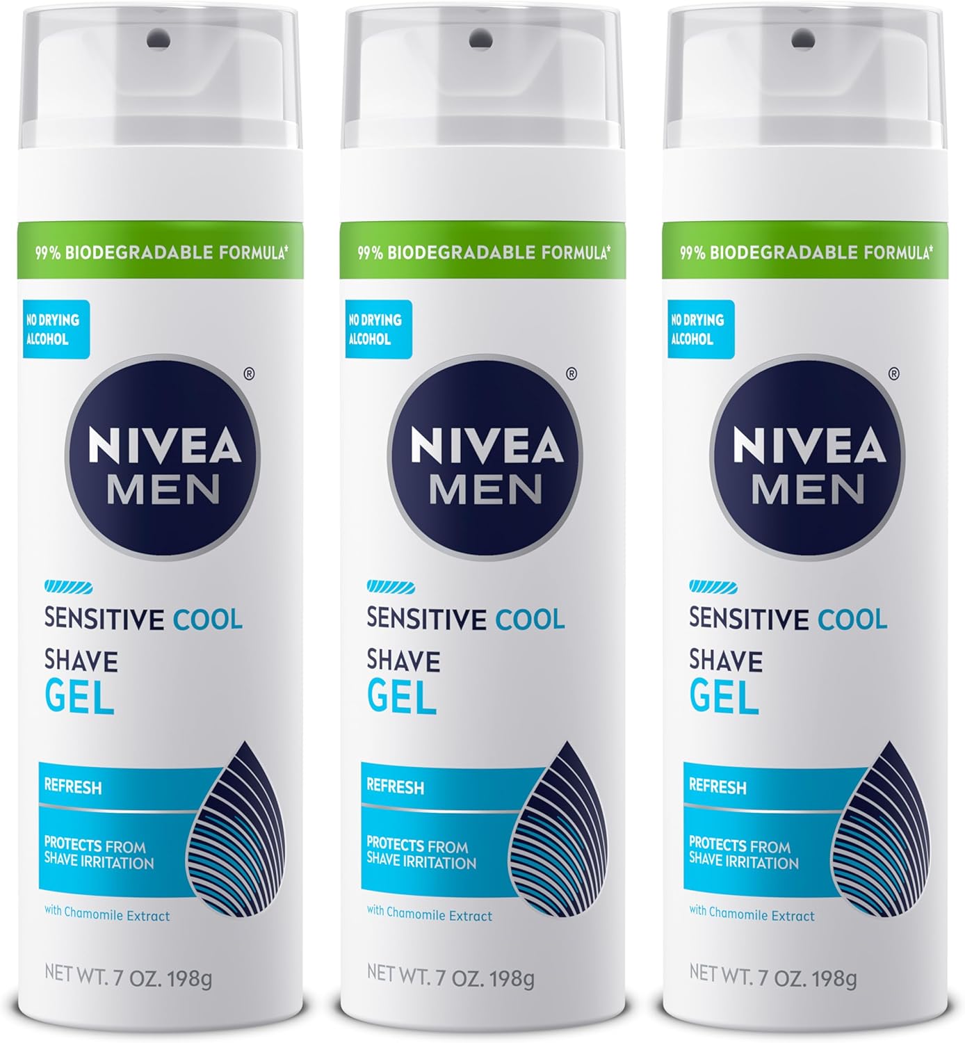 NIVEA MEN Sensitive Cool Shave Gel for Sensitive Skin, Alcohol Free Shaving Gel with Chamomile Extract, 7 Oz Can, Pack of 3