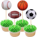 36 PCS Sports Cupcake Toppers Baseball Cupcake Picks Football Soccer Ball ToothPicks Rugby Basketball Cake Decorations for Sports Balls Theme Boys Men Birthday Party Supplies