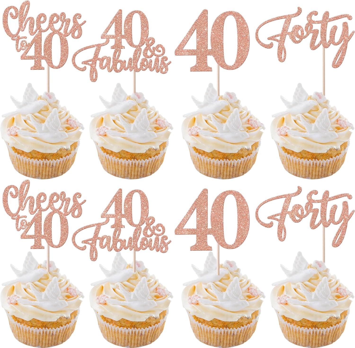 Rsstarxi 24 Pack 40th Birthday Cupcake Toppers Glitter 40 Fabulous Forty Cupcake Picks Cheers to 40 Years Old Cake Decorations for 40th Wedding Anniversary Party Decorations Rose Gold