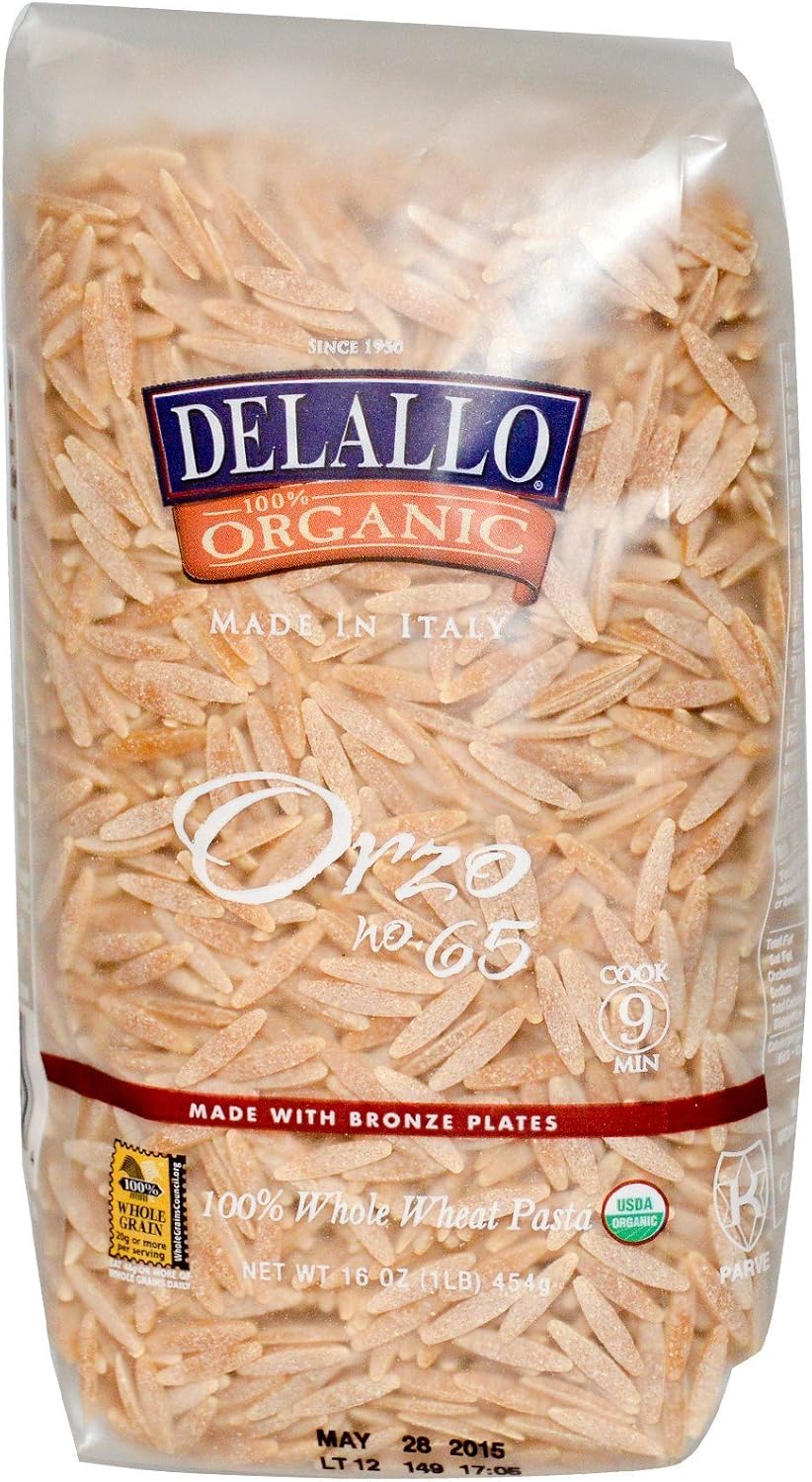 DeLallo, Orzo No. 65, 100% Organic Whole Wheat Pasta, 16 oz (454 g)(Pack of 1)