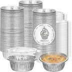 Domensi 100 Pcs 4'' Aluminum Pie Pans with Lids Bulks 5 oz Mini Disposable Pie Tins Round Foil Cup Ramekin Food Containers for Oven Cooking Takeout Storage Meal Prep Creme Brulee Cakes Sauces