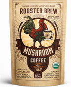 Premium Coffee + Focus & Energy with 1200mg Lion’s Mane & Chaga, Organic Mushroom Coffee (Not Instant), Organic Medium Roast Ground Arabica, Low Caffeine & Low Acid, 10oz – Rooster Brew
