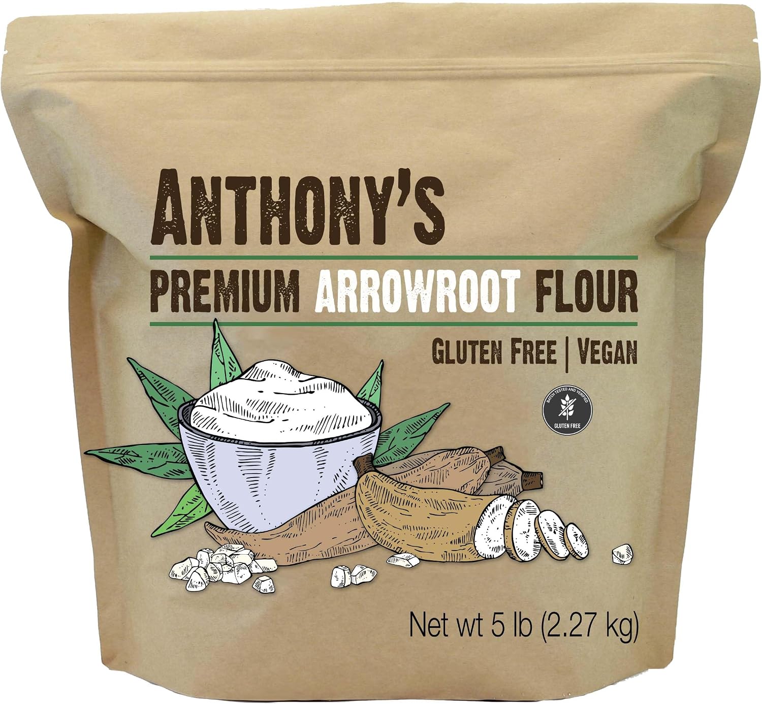 Anthony's Premium Arrowroot Flour, 5 lb, Fine Powder, Gluten Free, Non GMO, Cornstarch Alternative