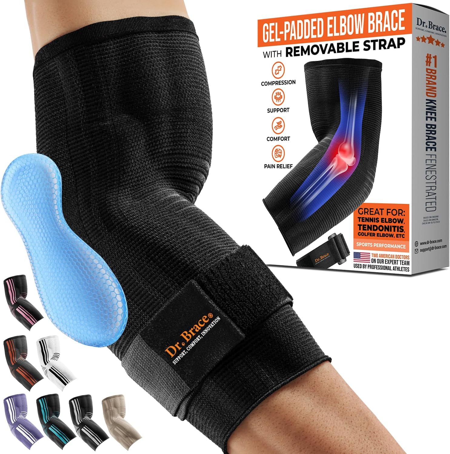 DR. BRACE® Elite Elbow Brace Support, Breathable Elbow Compression Sleeve with Gel Pad for Golfer's, Tennis Elbow & Tendonitis Treatment & Pain Relief 2024 (Black, Medium)