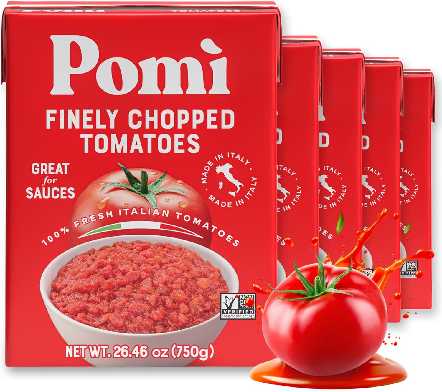 Pomì Finely Chopped Italian Tomatoes 26.46oz (Pack of 12) - 100% Fresh Flavor in BPA-Free Carton - Perfect for Sauces, Pasta, Pizza & More, Non-GMO, Gluten-Free, Clean Eating Canned Alternative