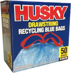 Husky HK30DS050BU 30-Gallon Drawstring Recycling Blue Bags, 50 Count