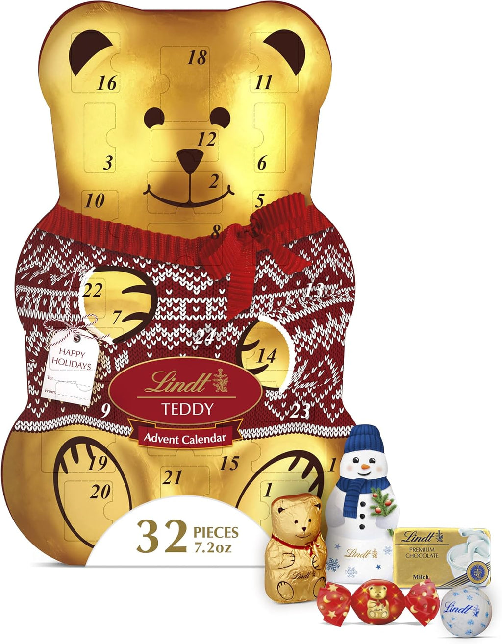 Lindt Teddy Christmas Advent Calendar Assorted Chocolate Candy Box, 7.2 oz.