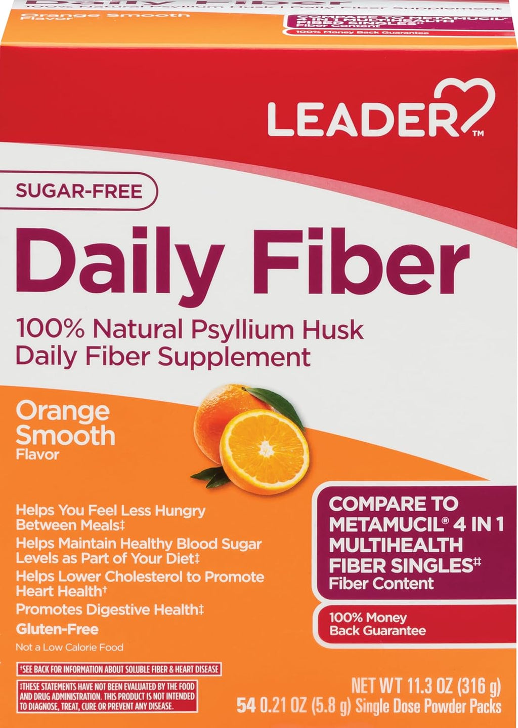 Leader Psyllium Husk Powder Supplement 4-in-1 Fiber for Digestive Health, Plant Based 100% Natural Psyllium Husk Daily Fiber, Sugar Free, Gluten Free, Non-GMO (10 OZ)