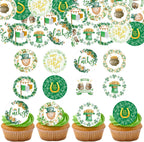 36PCS Edible Happy St Patrick’s Day Cupcake Toppers Wafer Paper Shamrock Green Hat Lucky Cupcake Picks for Happy St Patrick’s Day Irish Theme Baby Shower Birthday Party Cake Supplies