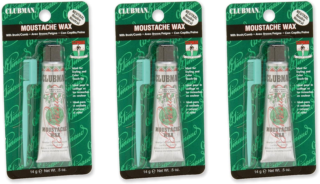 Clubman Pinaud Moustache Wax with Comb Applicator, Neutral, 0.5 Oz (Pack of 3)