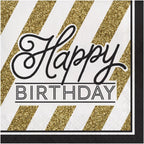 Creative Converting Black and Gold Happy Birthday Paper Lunch Napkins, 6.5”, 16 Count