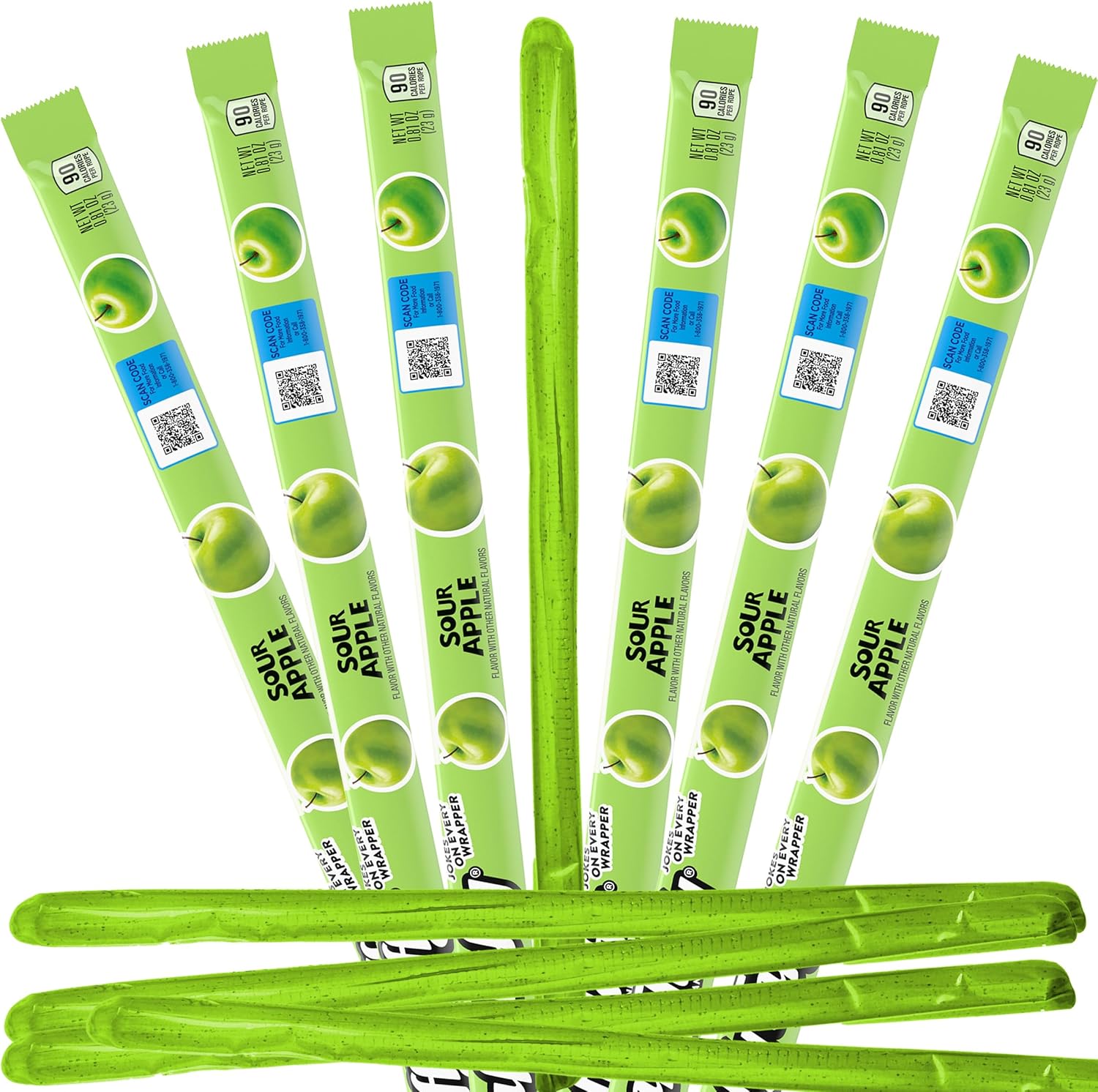 Sour Apple Laffy Taffy Rope Candy, 24 Pack, Taffy Candy, Individually Wrapped Candy, 0.81 Ounce Ropes