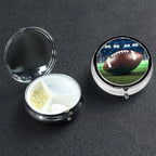 American Football Pill Box 3 Compartment Small Pill Case for Purse & Pocket Decorative Metal Medicine Case Travel Pillbox Round Pill Organizer Vitamin Container Unique Gift