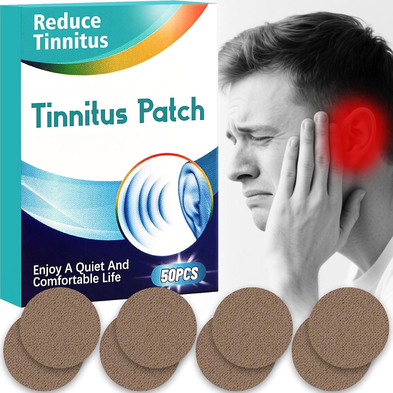 Tinnitus Relief for Ringing Ears, Tinnitus Relief Patches, Effective Tinnitus Treatment can Reduce Tinnitus, Relieve Hearing Loss, and Improve Ear discomfort, 50PCS, D