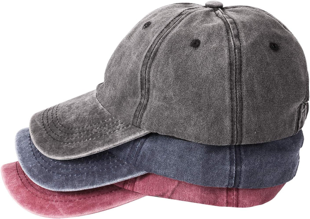 MEINICY 3 Packs Washed-Cotton Plain Baseball Cap, Vintage Adjustable Dad Hats Gift for Men/Women,Unstructured