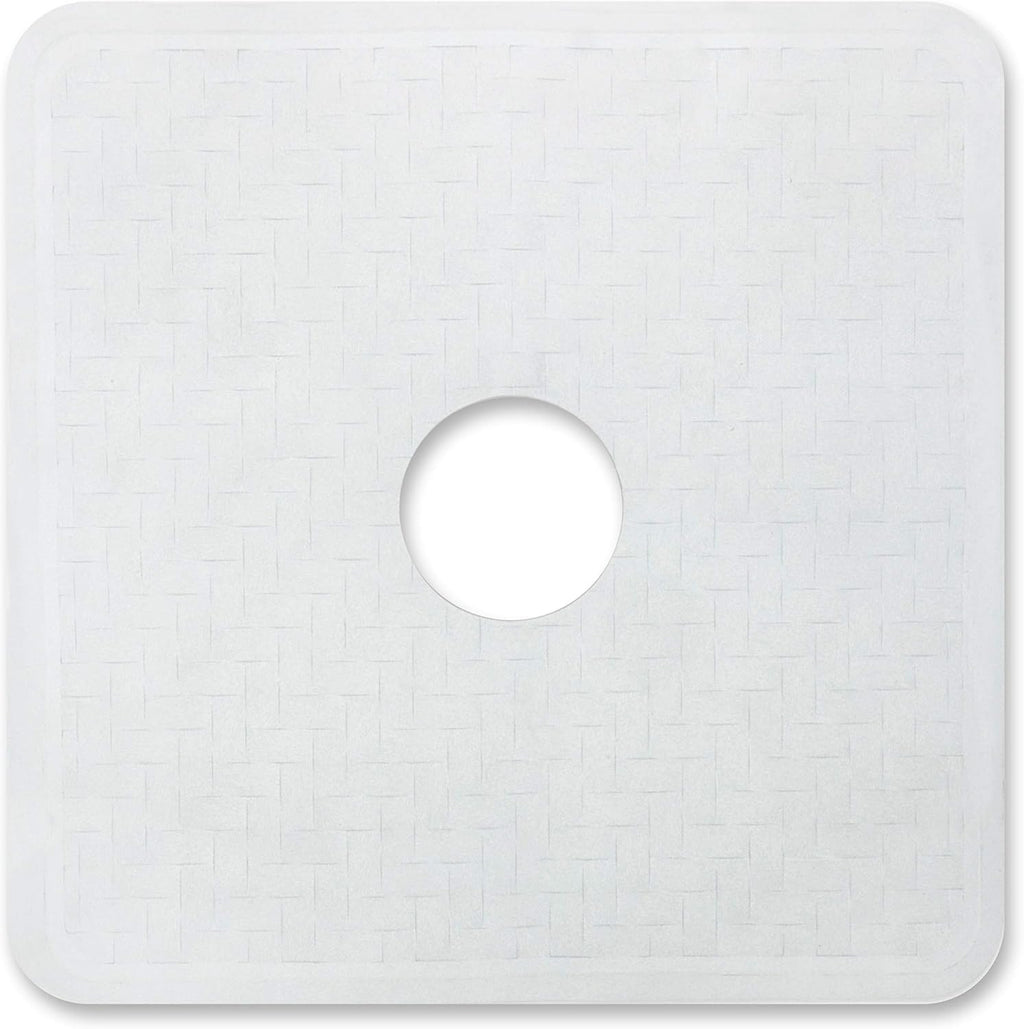 Templeton Home Square Shower Stall Mat, Center Cut Hole, Non Slip Texture, Suction Cups