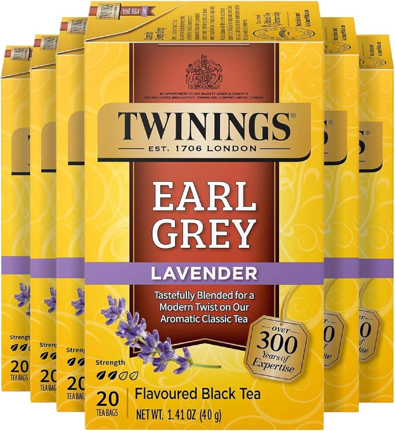 Twinings Earl Grey Lavender Black Tea Individually Wrapped Bags, 20 Count (Pack of 6), Citrus, Bergamot & Floral, Caffeinated, Enjoy Hot or Iced, 120 Teabags
