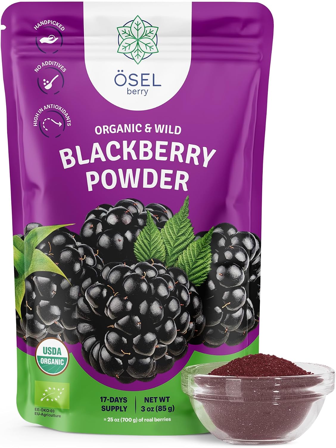 ÖSEL BERRY Organic Blackberry Powder 3oz USDA Certified - No Sugar Added Freeze Dried Blackberries Organic Ideal for Smoothies Breakfast & Baking, No Fillers or Additives