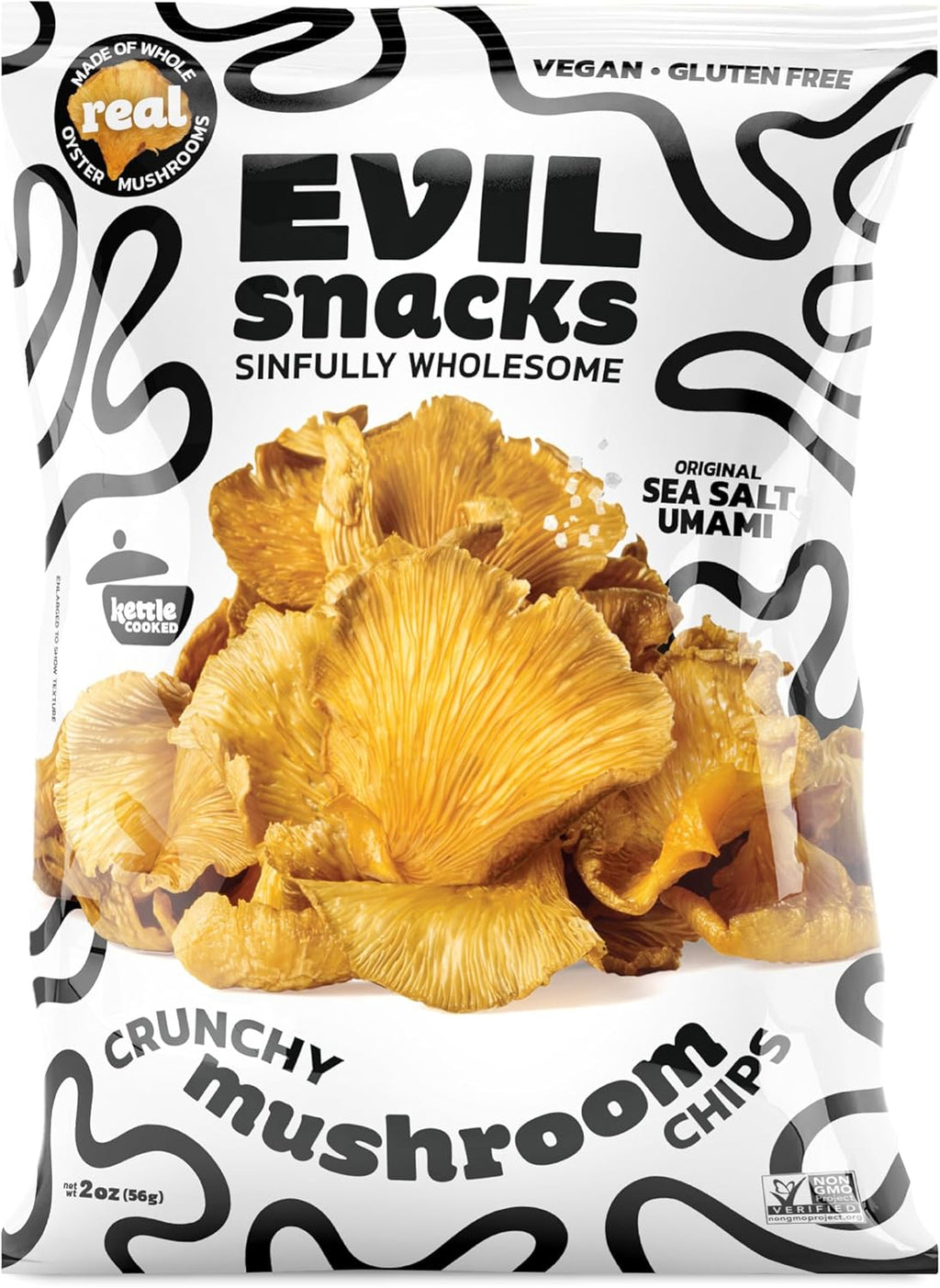 EVIL SNACKS Crunchy Mushroom Chips - Original, Non-GMO Project Verified, Plant-Based, Vegan, Gluten-Free - Nutrient-Packed, On-the-Go Snack - 2 Oz (3 Pack)