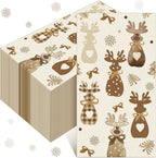 Peryiter 100 Pack Rustic Neutral Christmas Reindeer Paper Napkins Disposable 3 x 15.7 Inch Farmhouse Guests Napkins Christmas Elk Dinner Hand Towels for Bathroom Kitchen Xmas Winter Party Decor