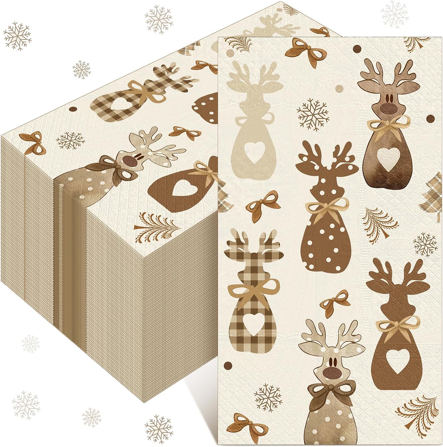 Peryiter 100 Pack Rustic Neutral Christmas Reindeer Paper Napkins Disposable 3 x 15.7 Inch Farmhouse Guests Napkins Christmas Elk Dinner Hand Towels for Bathroom Kitchen Xmas Winter Party Decor