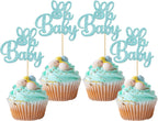 Gyufise 24 Pack Blue Glitter Bunny Oh Baby Cupcake Toppers Happy Easter Rabbit Baby Cake Decoration Picks for Bunny Ear Easter Theme Babyshower Party Decorations
