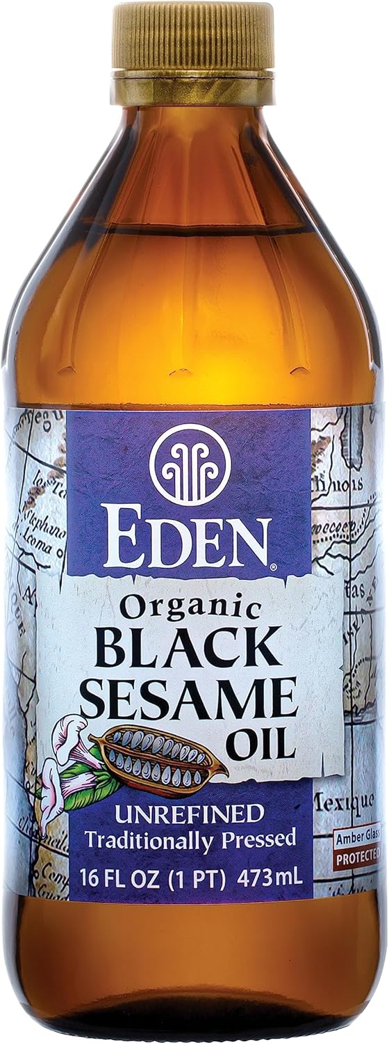 Eden Organic Black Sesame Oil, Unrefined, 100% Black Sesame Seed, 16 oz Amber Glass Bottle