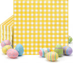 80 Pcs Gingham Napkins, 6.5X6.5 Inch Easter Paper Napkins Disposable Yellow and White Plaid Napkin for Spring, Masters Party, Picnic