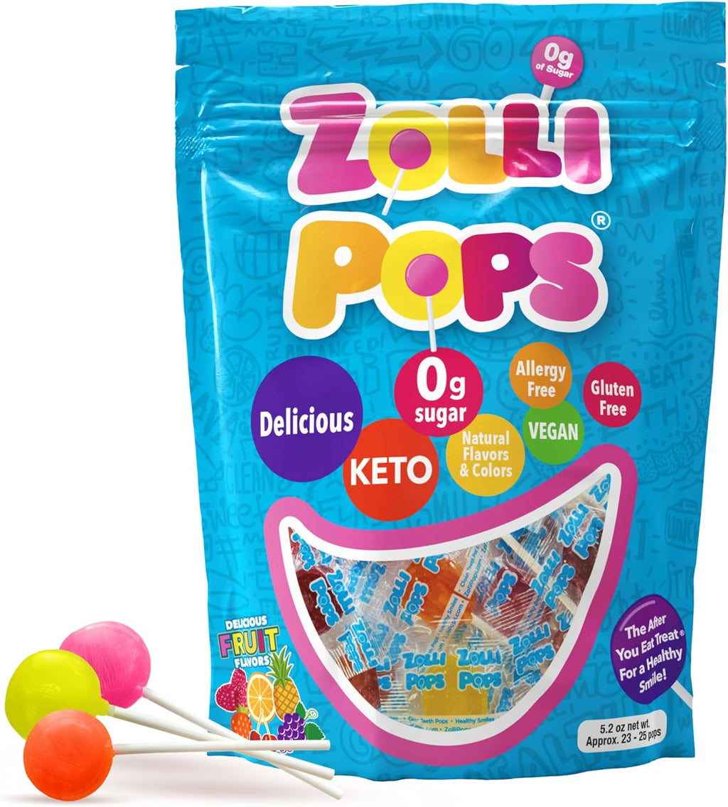 Zollipops Clean Teeth Lollipops, Anti Cavity with Xylitol, Sugar Free Candy for a Healthy Smile Great for Kids, Diabetics and Keto Diet, Natural Fruit Variety, 5.2oz