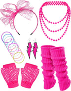 80S Fancy Dress Costume Accessories Headband Errings Fishnet Gloves Necklace Bracelt Leg Warmers Party Outfit Set