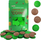 St. Patrick's Day 100 Coins Shamrock & Leprechaun Milk Chocolate Green Coins, Themed Parties, Events and Celebrations, Perfect for Gift Bags and Festive Decorations, 4.5g Milk Chocolate Coin