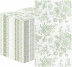 SietDESEO 50 Pieces 3-ply Sage Green Floral Napkins Disposable 13 x 15.7 Inches Guest Bathroom Napkins Disposable Hand Towels for Bathroom Wedding Birthday Party Paper Dinner Napkins