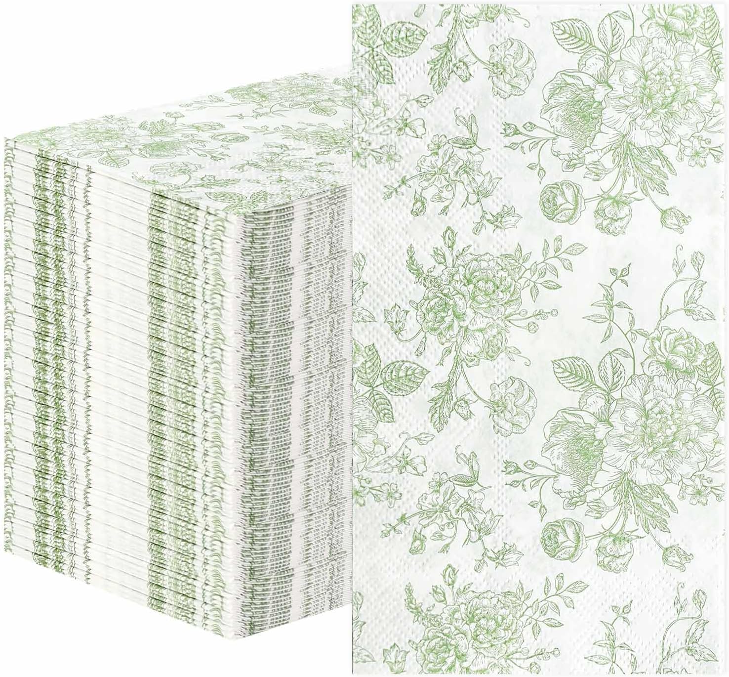 SietDESEO 50 Pieces 3-ply Sage Green Floral Napkins Disposable 13 x 15.7 Inches Guest Bathroom Napkins Disposable Hand Towels for Bathroom Wedding Birthday Party Paper Dinner Napkins