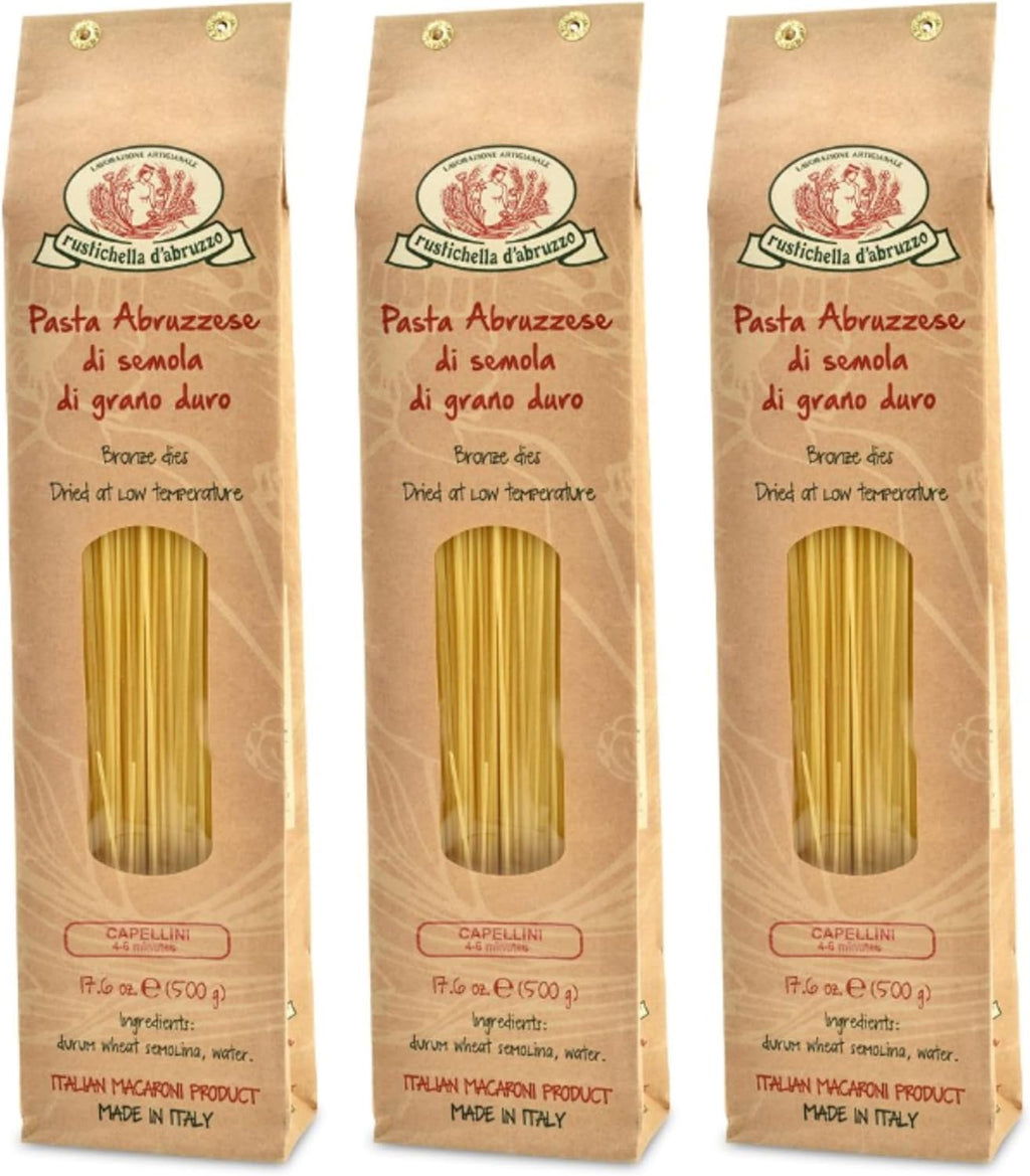 Rustichella d'Abruzzo Capellini Angel Hair Pasta (Pack of 3), 500g Each - Classic Durum Wheat Pasta from Italy, Perfect for Soups & Light Sauces