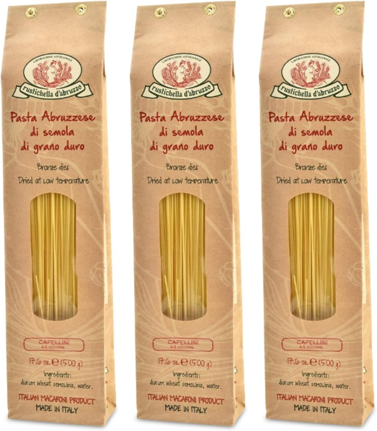 Rustichella d'Abruzzo Capellini Angel Hair Pasta (Pack of 3), 500g Each - Classic Durum Wheat Pasta from Italy, Perfect for Soups & Light Sauces