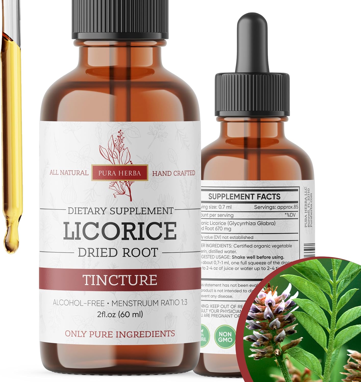 Pura Herba Licorice Root Liquid Extract | Alcohol-Free, Vegan, Non-GMO, Gluten-Free | 2 oz Liquid Herbal Organic Tincture