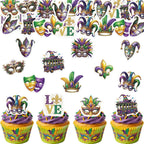 52PCS Edible Mask Cupcake Toppers Wafer Paper Love Masquerade Masks Cupcake Picks for Party Baby Shower Birthday Party Cake Decorations Supplies