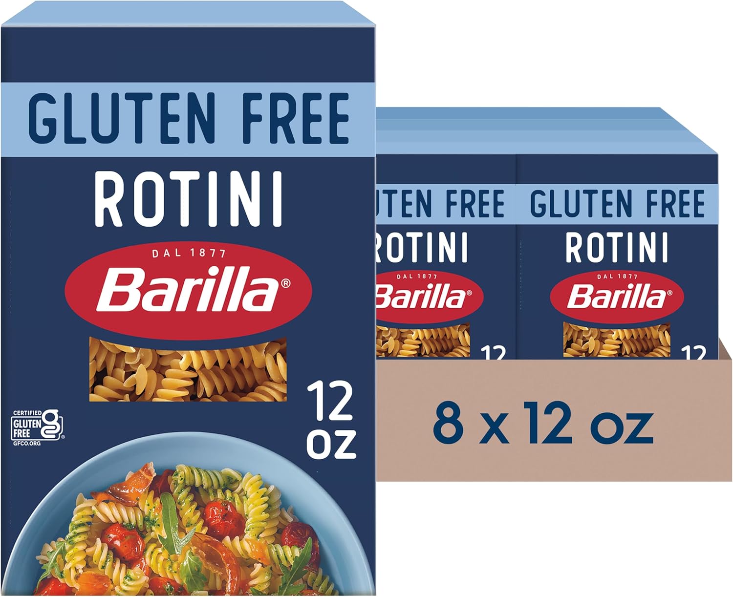 Barilla Gluten Free Rotini Pasta, 12 Ounce (Pack of 8) - Non-GMO Gluten Free Pasta Made with Blend of Corn & Rice - Vegan