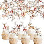 Rsstarxi 60 Pack Christmas Deer Cake Decorations Edible Merry Christmas Cupcake Toppers Xms Reindeer Cupcake Picks for Xmas Holiday New Years Eve Reindeer Theme Party Decorations Supplies
