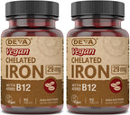 DEVA Nutrition Vegan Chelated Iron 29 mg Fortified with B-12 - High Potency, Easy to Swallow - 90 Tablets, 2-Pack