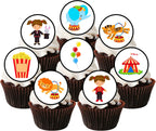 Circus Edible Cupcake Toppers, Carnival Edible Cake Decorations, Movie Night Cake Toppers, Circus Theme Party Decorations, Theme no.2, 24 x 4cm / 1.5 Inch wafer Card Discs