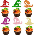 Gyufise 24Pcs Halloween Witch Hat Cupcake Toppers - Glitter Wizard Hat Picks for Baby Shower, Birthday, Halloween Themed Party Cake Decorations Supplies