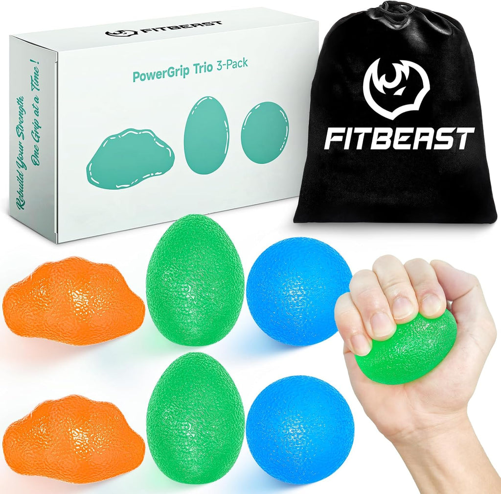 FitBeast Stress Balls for Adults, Hand Exercise Balls 6 Pack, Stress Relief & Grip Strength Trainer, Squishy Balls & Squeeze Balls for Arthritis, Carpal Tunnel, Hand Therapy with 3 Resistance Levels